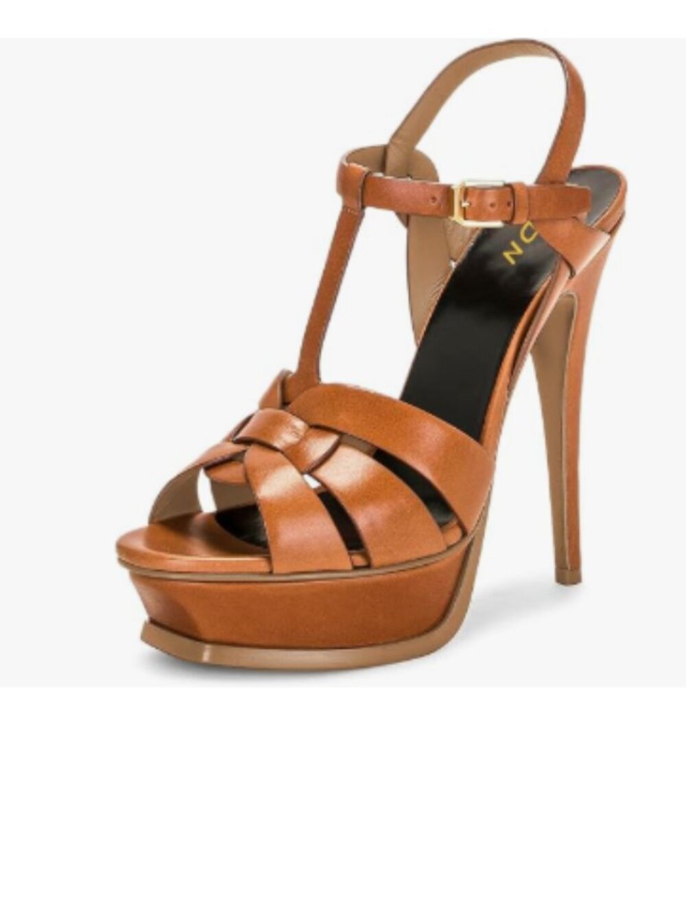 YDN Tan Brown High Heeled Platform Sandals Peep Toe T-strap Ankle Strap Shoes
